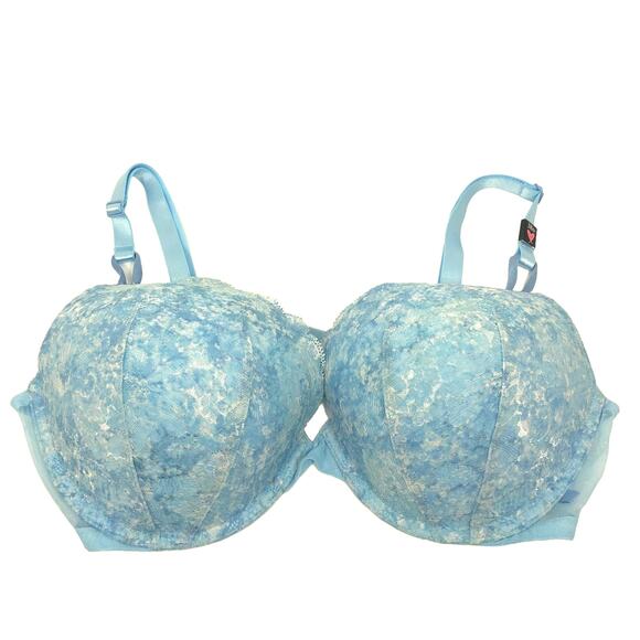 NEW Victoria's Secret Push Up Bra 38D Underwire Padded Mesh Lace Floral Blue VS - Picture 1 of 6